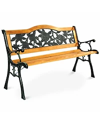 Costway Park Garden Bench Porch Path Chair Furniture Cast Iron Hardwood