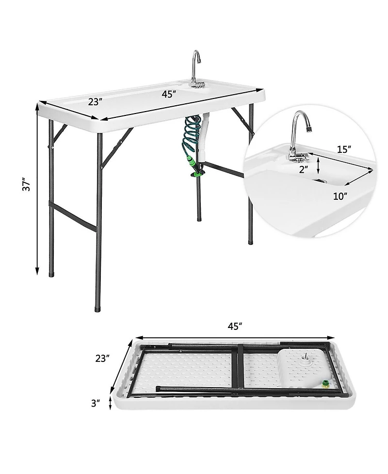 Costway Folding Fish Table Hunting Clean Cutting Camping Sink Faucet