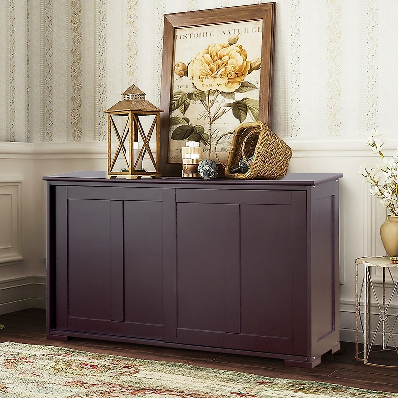 Costway Kitchen Storage Cabinet Sideboard Buffet Cupboard Wood Sliding Door Pantry Brown