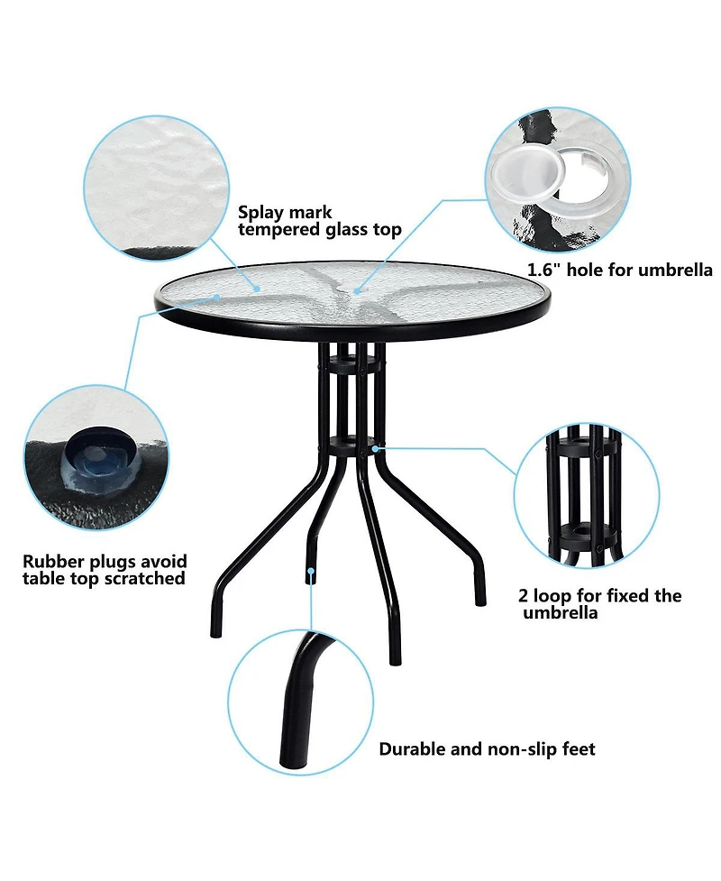 Costway 32''Outdoor Patio Round Table Tempered Glass Top