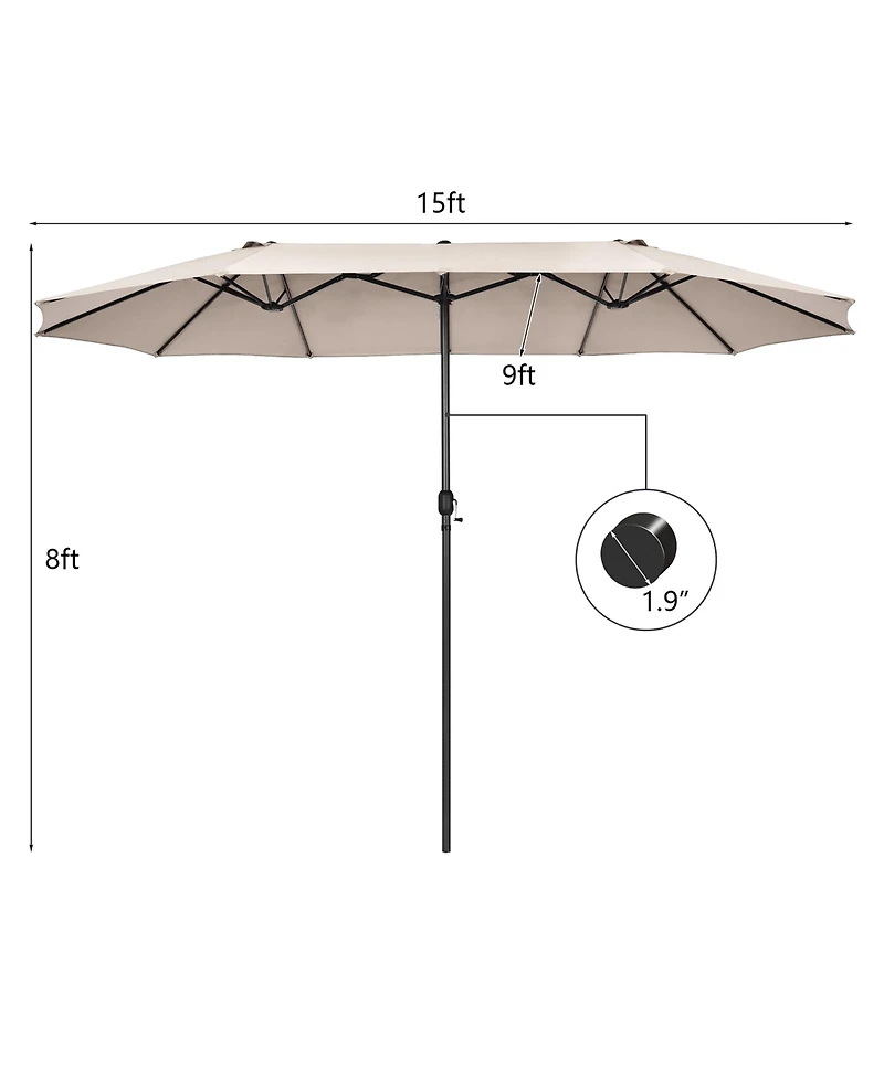 15FT Patio Double-Sided Umbrella Crank Outdoor Garden Market Sun Shade