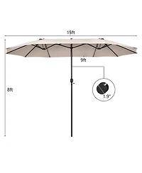 15FT Patio Double-Sided Umbrella Crank Outdoor Garden Market Sun Shade