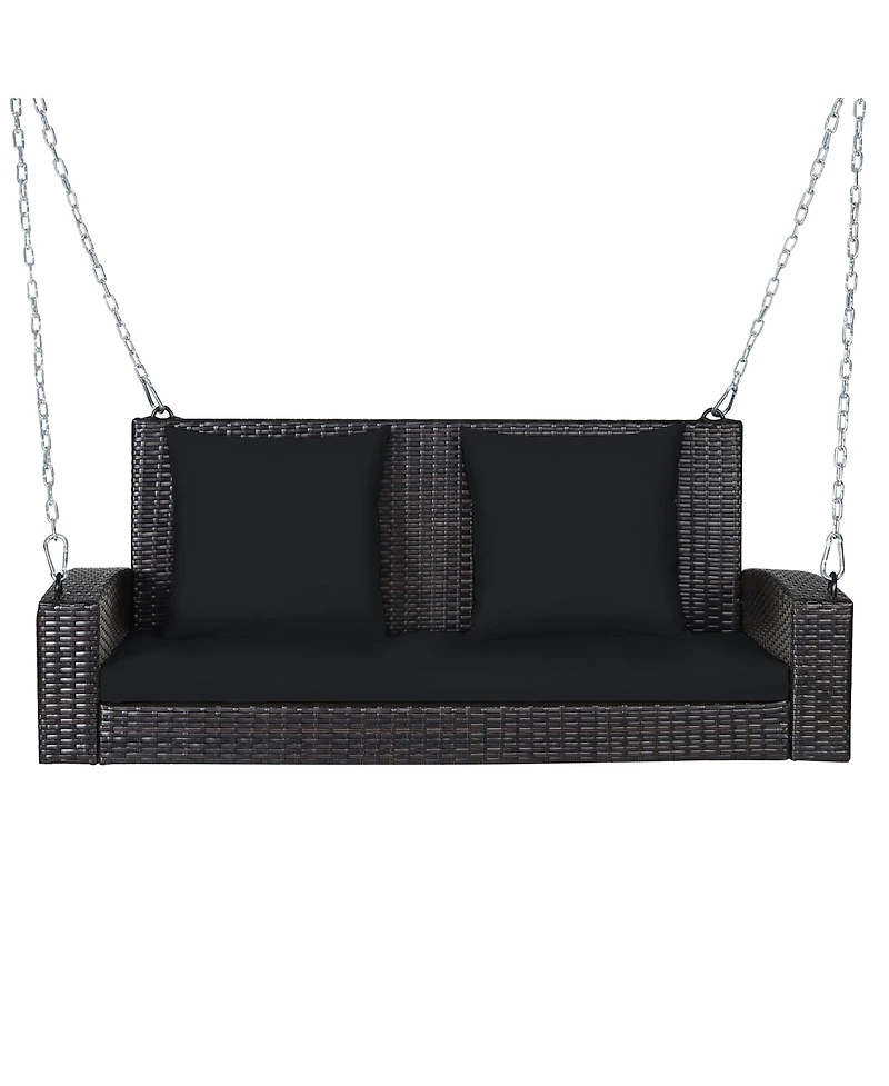 2-Person Patio Rattan Hanging Porch Swing Bench Chair Cushion