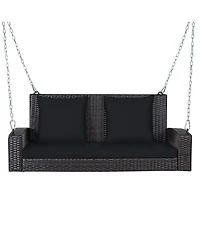 2-Person Patio Rattan Hanging Porch Swing Bench Chair Cushion