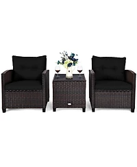 3PCS Patio Rattan Furniture Set Cushioned Sofa Coffee Table Garden