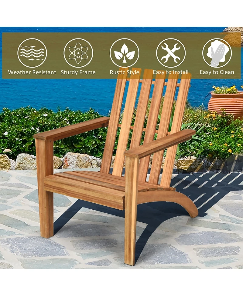 Costway Patio Adirondack Chair Acacia Wood Lounge Armrest Garden Deck