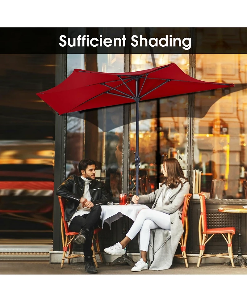 9Ft Half Round Umbrella Patio Bistro Wall Balcony Door Window Sun Shade