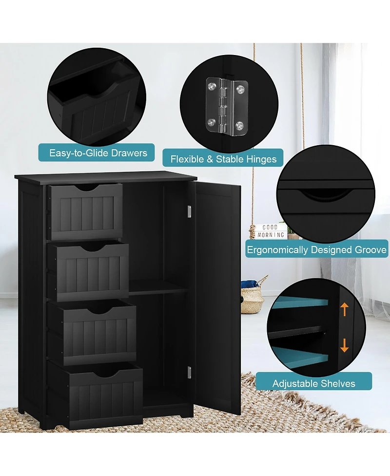 4 Drawer Freestanding Bathroom Floor Cabinet Adjustable Storage Cupboard