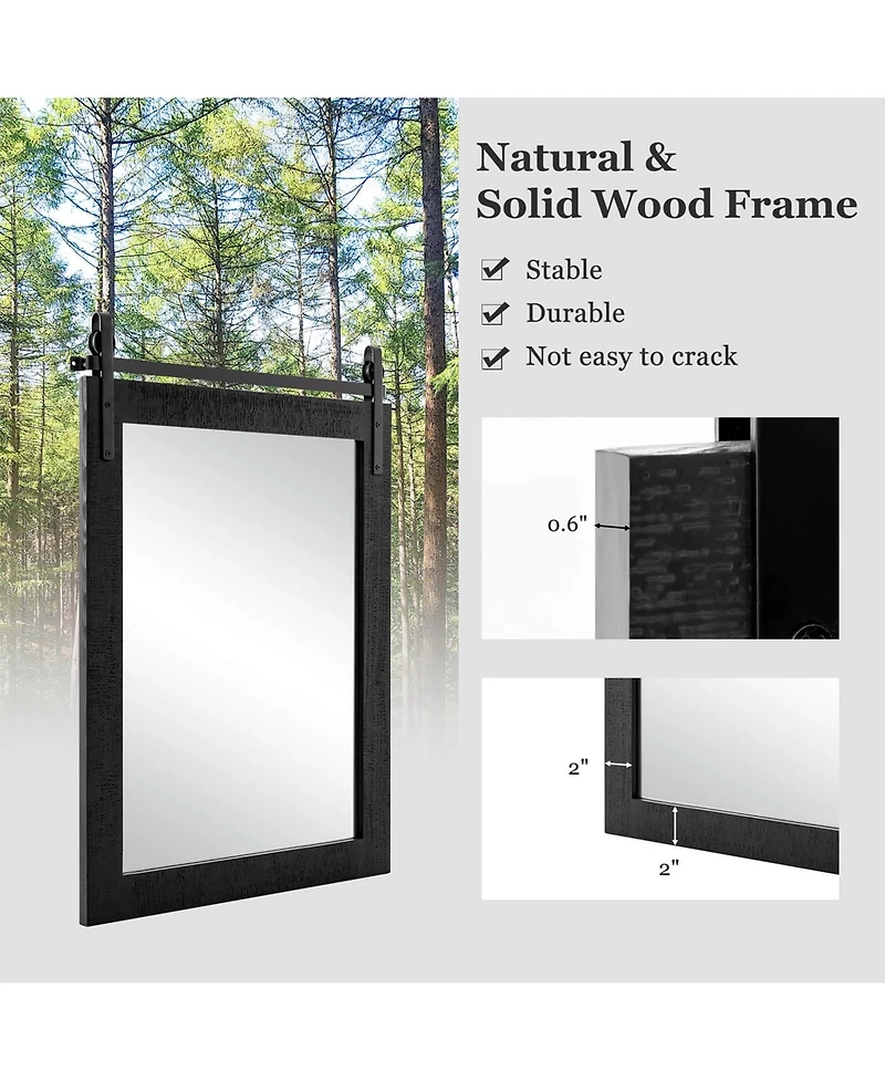 30''x22'' Wall Mount Mirror Decor Vanity Wood Frame Barn Door Style