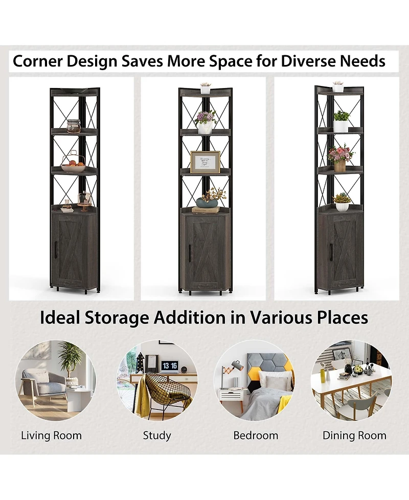 6-Tier Corner Bookshelf with 5-Level Adjustable Shelf & Anti-Tipping Kits