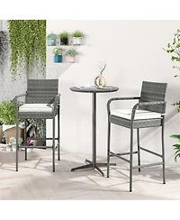 4PCS Patio Pe Wicker Bar Chairs Counter Height Barstools With Armrests &Cushions