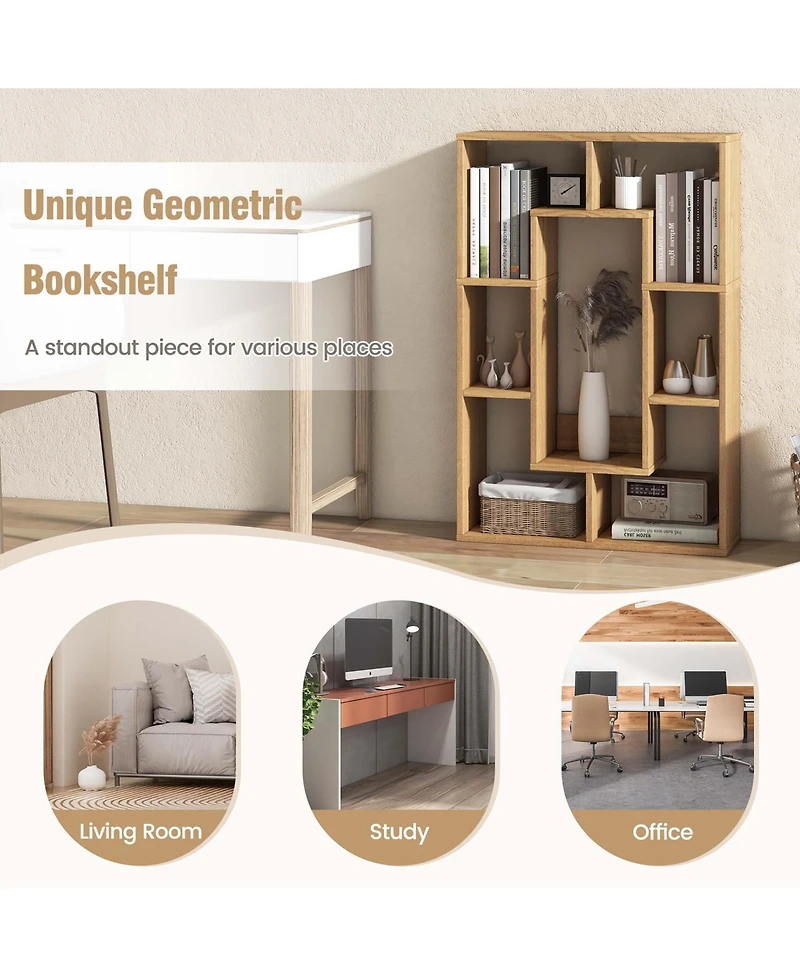 7-Cube Geometric Bookshelf with Anti-Toppling Device Modern Open Bookcase