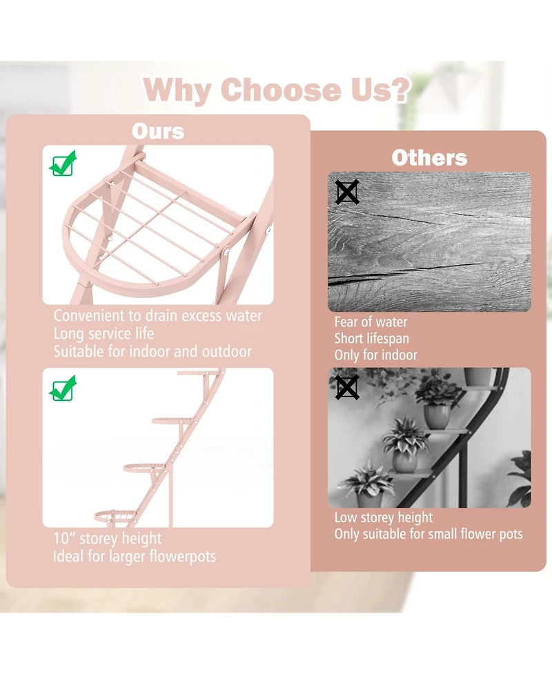 Costway 5 Tier Metal Plant Stand Heart-shaped Shelf with Hanging Hook for Multiple Plants