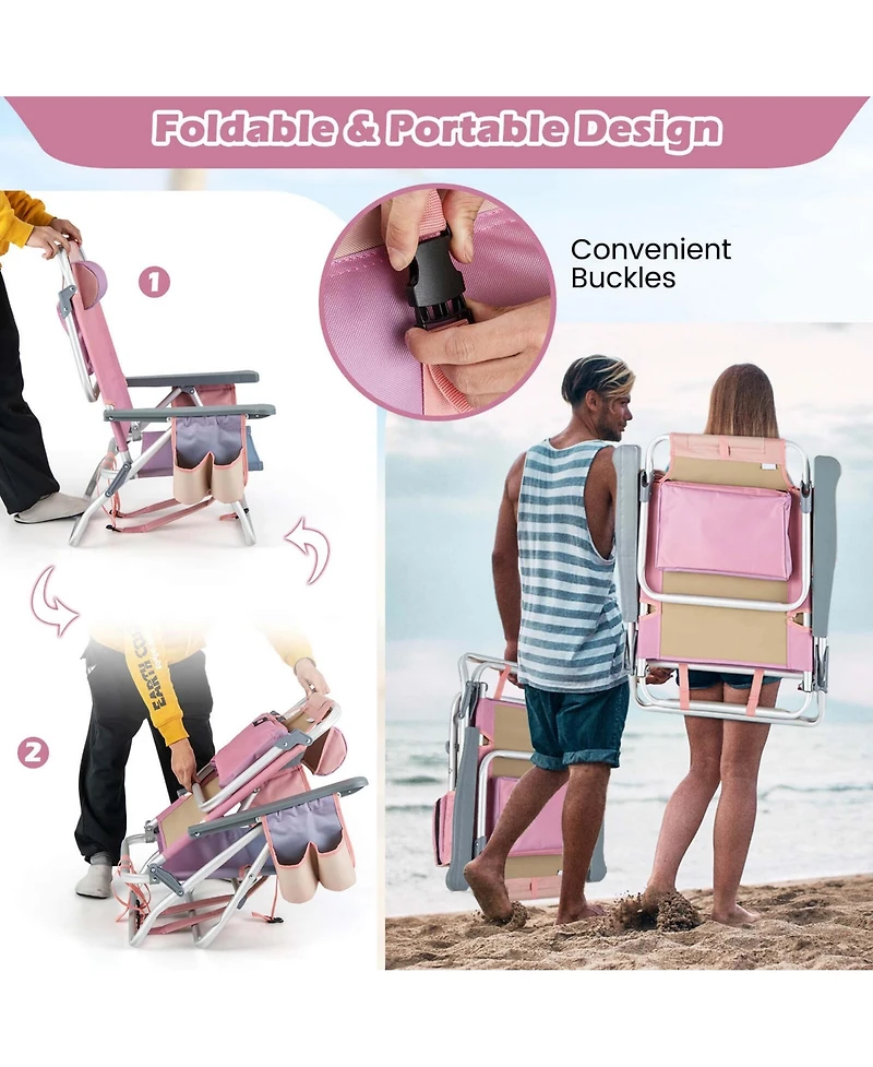 Costway 4PCS Folding Backpack Beach Chair Reclining Camping Chair with Storage Bag