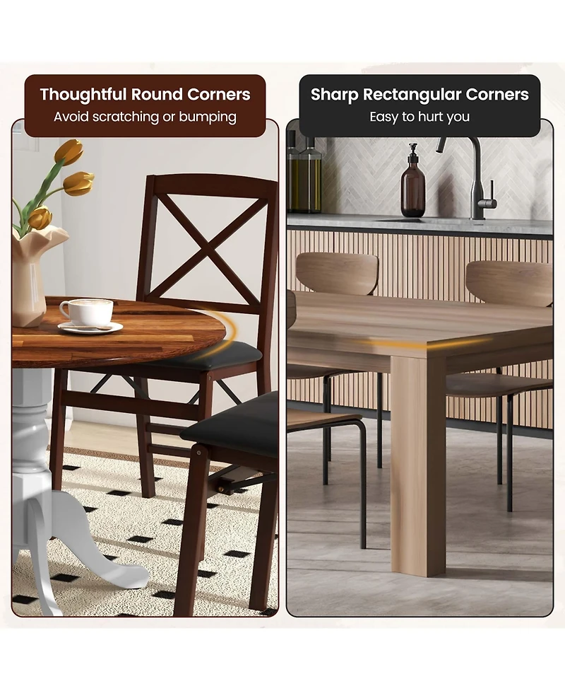 4-Person Dining Table Wooden Kitchen Table with Solid Rubber Wood Frame for Kitchen