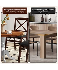 4-Person Dining Table Wooden Kitchen Table with Solid Rubber Wood Frame for Kitchen