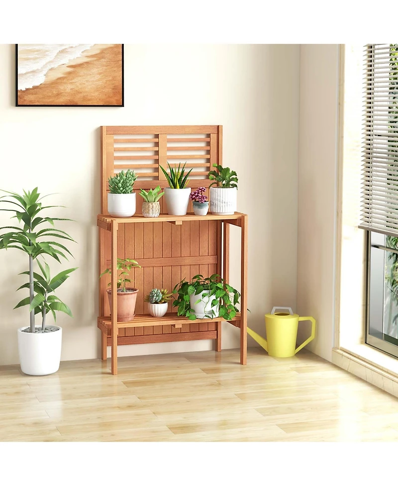 Wood Potting Bench Waterproof Garden Table with 2-Tier Open Storage Shelf