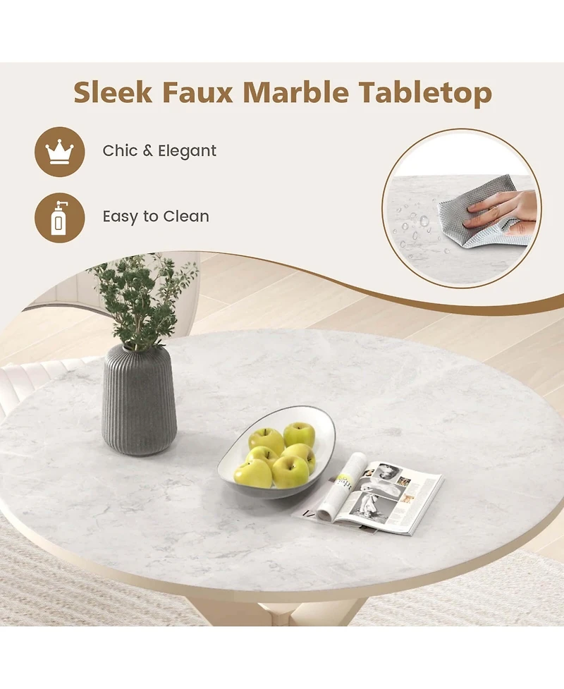 Round Dining Table 36" Faux Marble Tabletop Rubber Wood Legs Kitchen