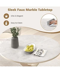 Round Dining Table 36" Faux Marble Tabletop Rubber Wood Legs Kitchen