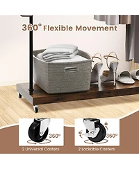 Industrial Pipe Rolling Garment Rack Heavy Duty Clothing Rack with Hooks & Shelf