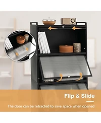 5-Tier Kitchen Baker's Rack Storage Cabinet Mobile Microwave Stand Flip-up Doors
