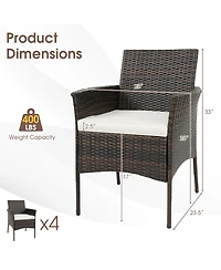 Set of 4 Patio Rattan Dining Chairs Cushioned Seat Curved Armrests
