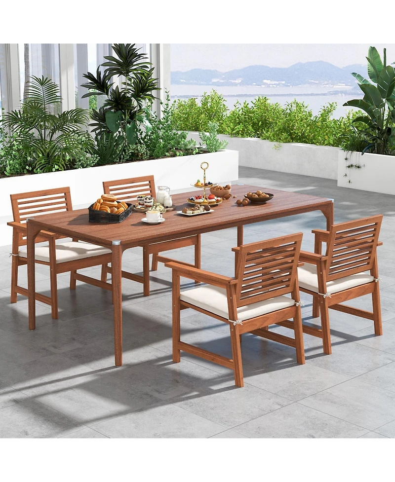 Set of Outdoor Dining Chair Patio Solid Wood Chairs with Comfortable Cushions