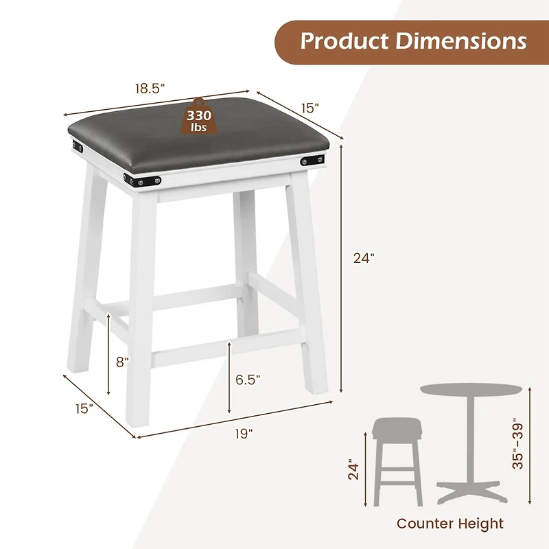 24'' Dining Bar Stool Set of 2 Counter Height Padded Seat Wood Frame Kitchen