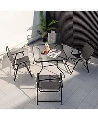 Patio Dining Set for 4 Folding Chairs & Dining Table Set with Umbrella Hole