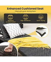 1PC Folding Patio Chaise Lounge Chair Outdoor Rattan Adjustable Recliner Quick Dry Foam