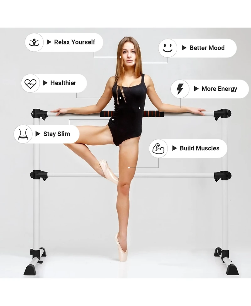 Portable Ballet Barre 4ft Freestanding Adjustable Double Dance Bar