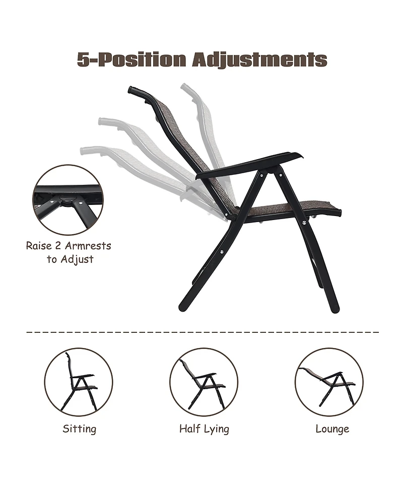 Patio Rattan Folding Chair Recliner Back Adjustable