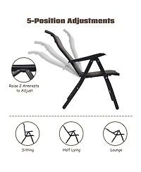 Patio Rattan Folding Chair Recliner Back Adjustable