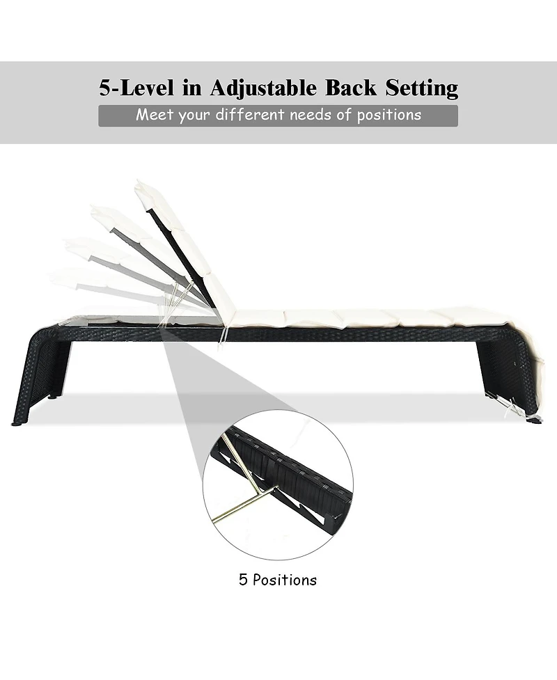 Costway Patio Rattan Lounge Chair Chaise Recliner Back Adjustable Cushioned Garden