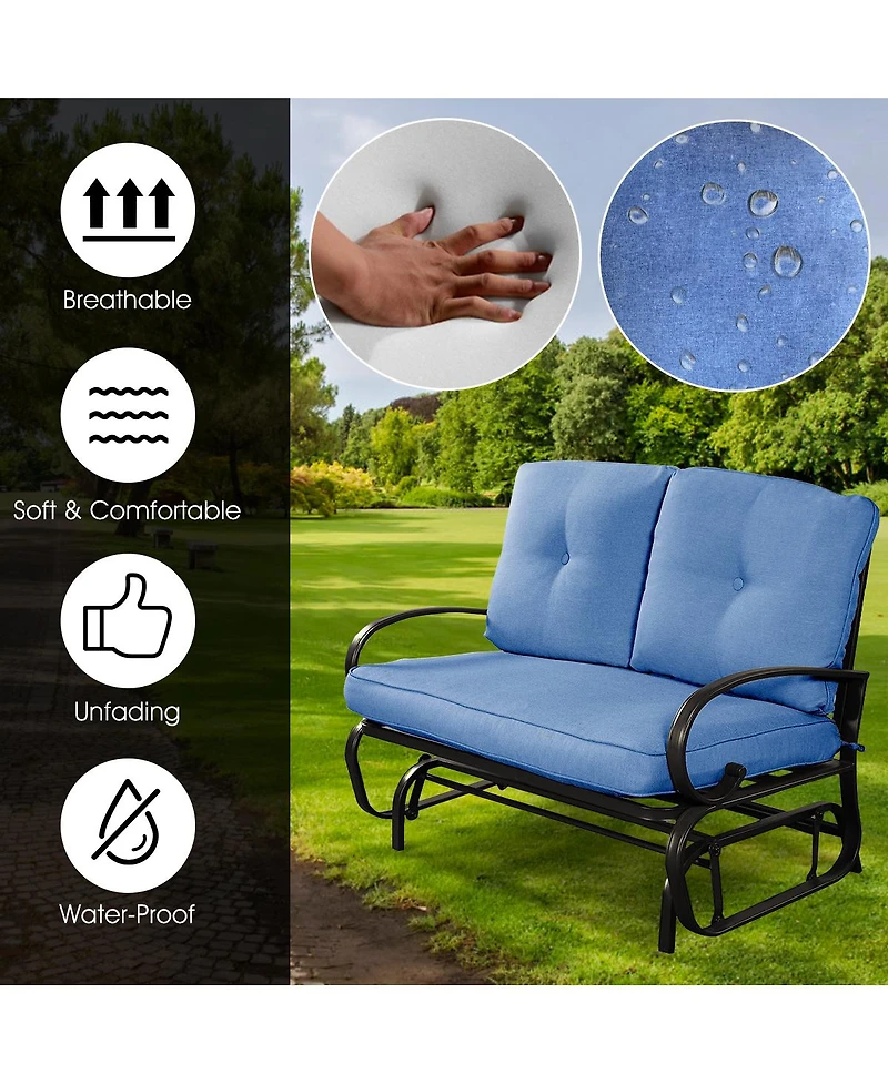 Costway Glider Outdoor Patio Rocking Bench Loveseat Cushioned Seat Steel Frame