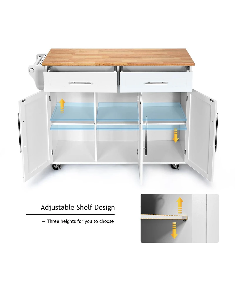 Kitchen Island Trolley Cart Wood Brown Top Rolling Storage Cabinet