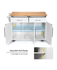 Kitchen Island Trolley Cart Wood Brown Top Rolling Storage Cabinet