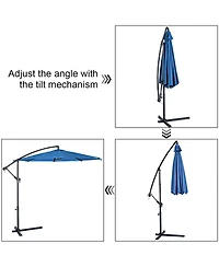 10' Hanging Umbrella Patio Sun Shade Offset Outdoor Market W/ Cross Base