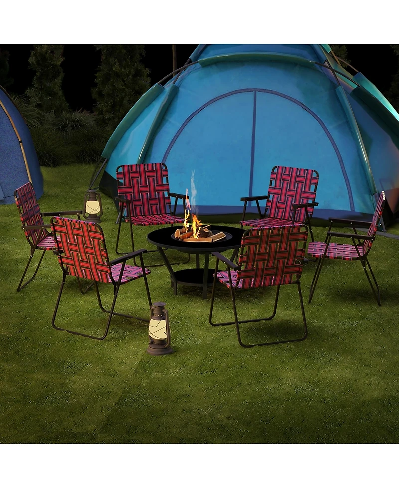Gymax Set of 4 Patio Folding Web Chair Set Portable Beach Camping Chair Red