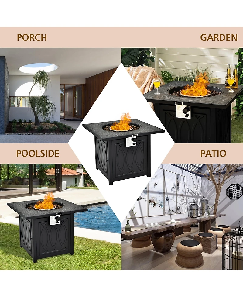 Costway 32'' Propane Fire Pit Table Square Tabletop w/Lava Rocks