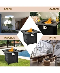 Costway 32'' Propane Fire Pit Table Square Tabletop w/Lava Rocks