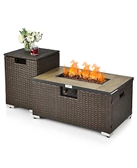 Costway 32"x 20" Propane Rattan Fire Pit Table Set with Side Tank & Cover 40,000 Btu