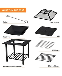 Costway 31'' Outdoor Fire Pit Dining Table Charcoal Wood Burning