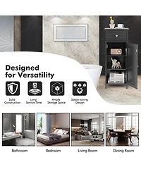 Wooden Bathroom Floor Storage Cabinet Organizer w/ Drawer Adjustable Shelf