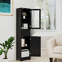 Bathroom Tall Cabinet Freestanding Linen Tower with Doors & Drawer