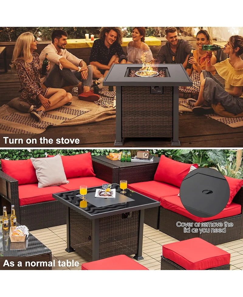 32'' Propane Fire Pit Table 50,000 Btu Square Firepit Heater