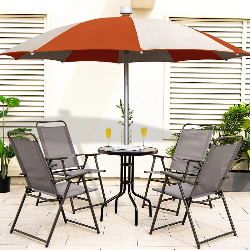 2pcs Patio Folding Sling Chairs Dining Armrest Backrest Outdoor Portable