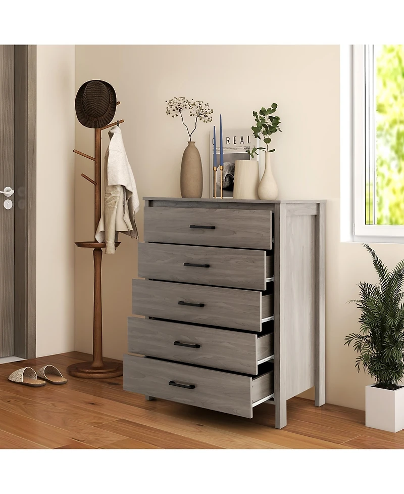 Modern 5 Drawer Chest Storage Dresser Cabinet with Metal Handles