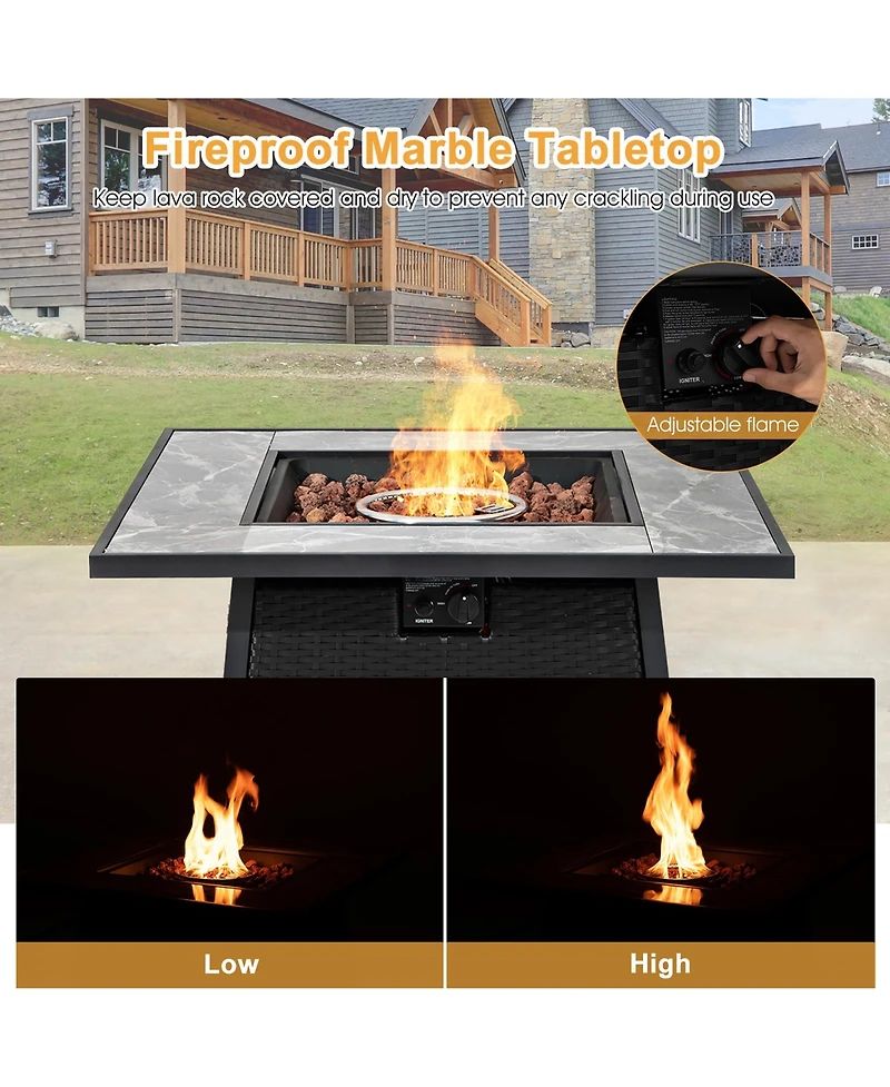 Costway 35'' Propane Gas Fire Pit Table Patio Pe Wicker Rattan w/ Lava Rocks
