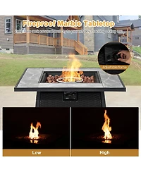 Costway 35'' Propane Gas Fire Pit Table Patio Pe Wicker Rattan w/ Lava Rocks